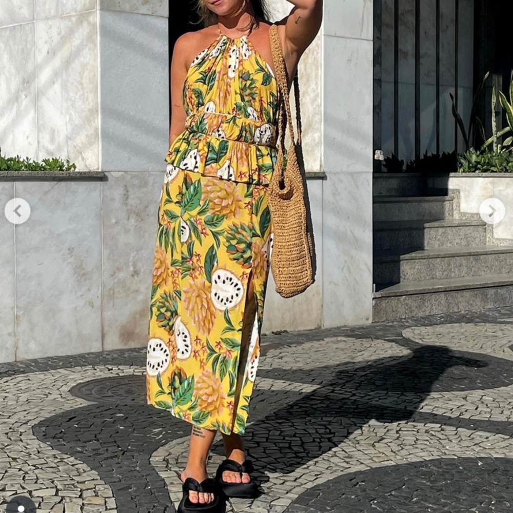 FARM RIO Biriba Sleeveless Midi Dress Yellow SZ XL